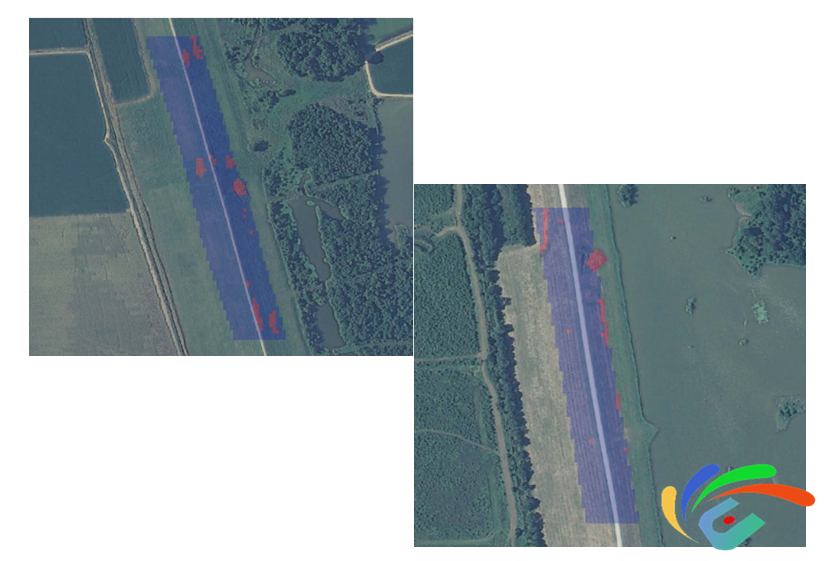Figure 3 — UAVSAR prediction results highlighting potential levee failure regions.